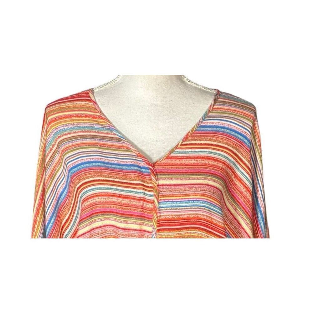 Ali Miles Top Size Small Orange Stripes Knot Front Artsy 3/4 Sleeves Art to Wear - Picture 4 of 10
